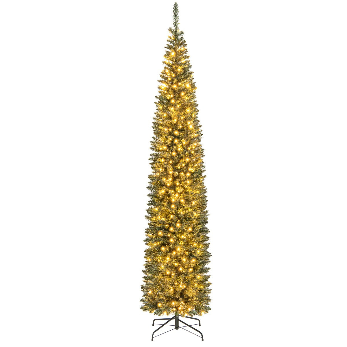 Costway Artificial Christmas Tree with Branch Tips and Warm LED Lights-2.7M