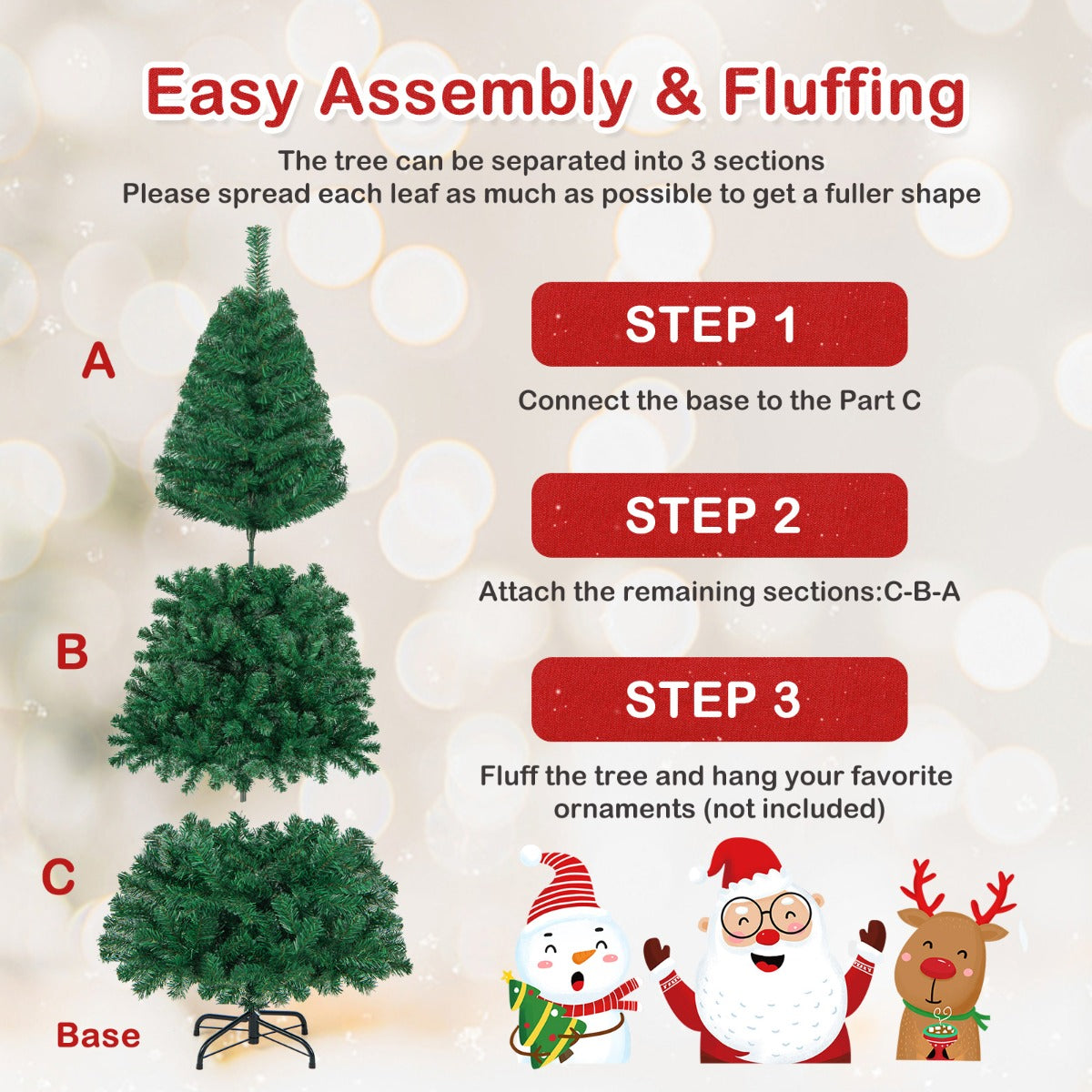 1.8M Artificial Christmas Tree Xmas Pine Tree with Solid Metal Legs