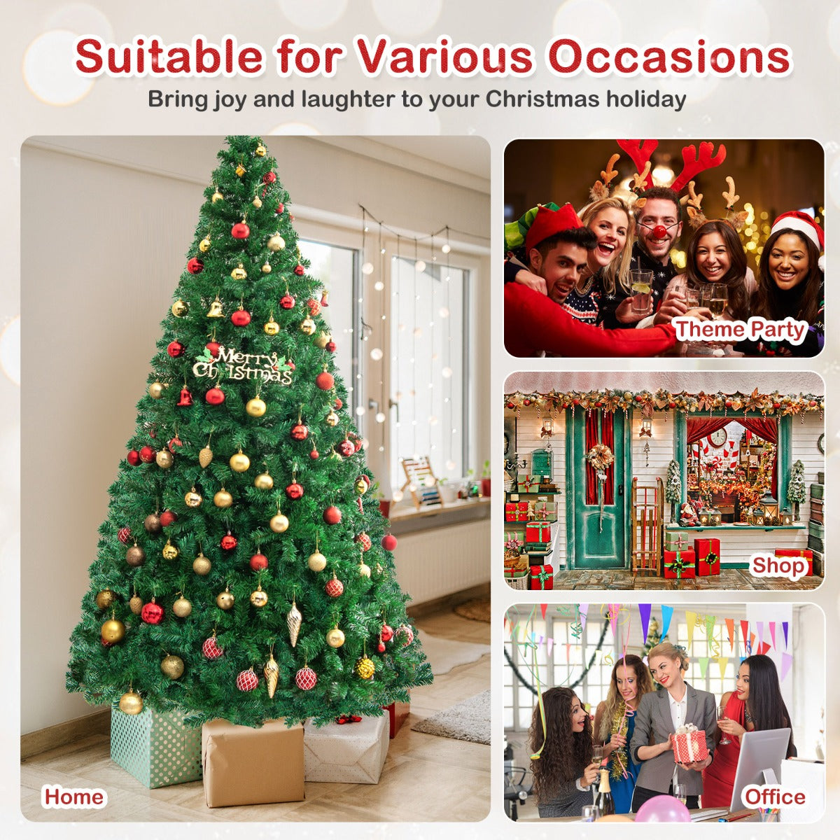 2.4m Artificial Christmas Tree Xmas Pine Tree with Solid Metal Legs