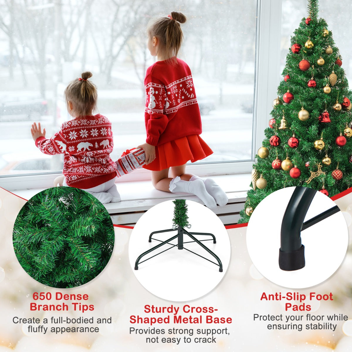 1.8M Artificial Christmas Tree Xmas Pine Tree with Solid Metal Legs