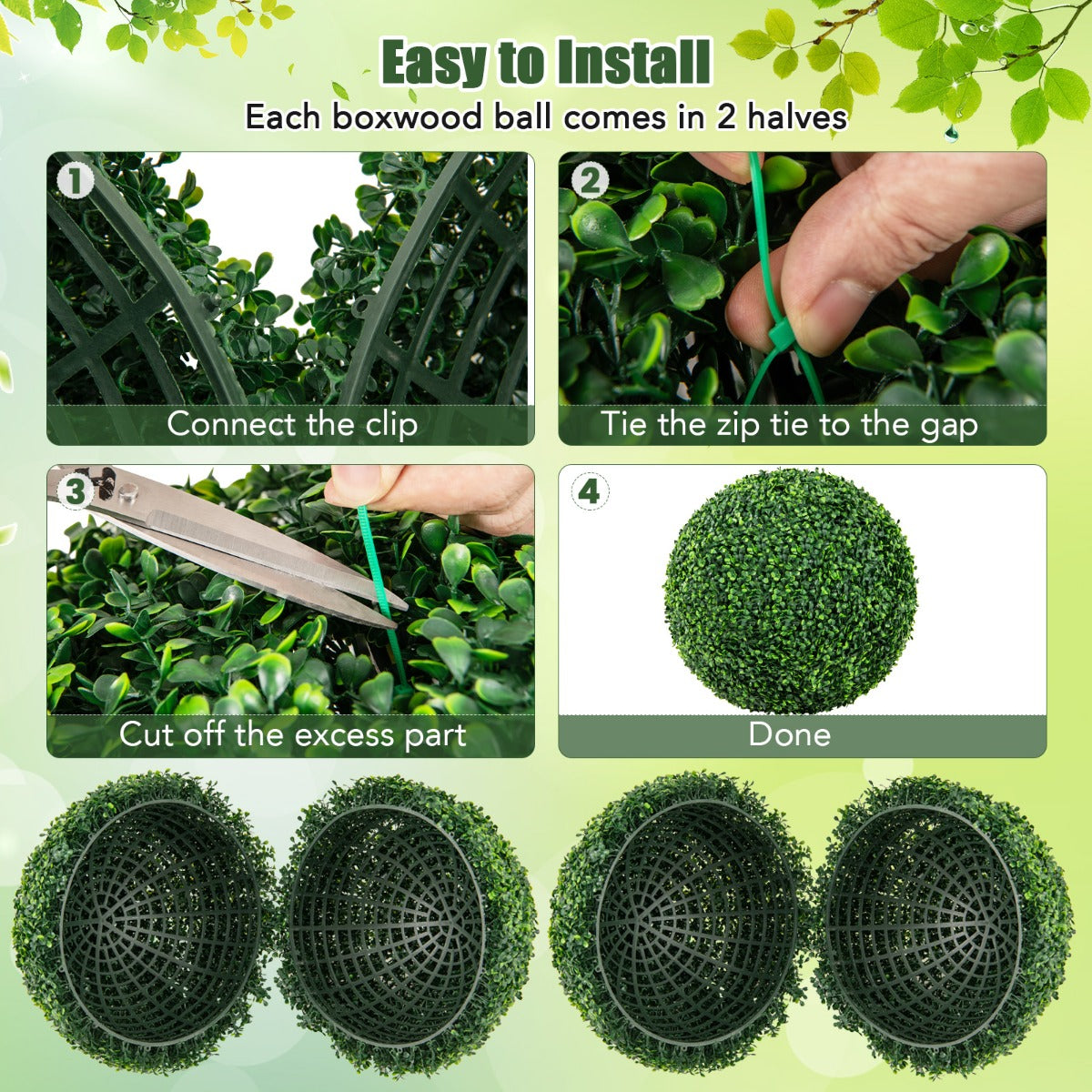 2 Pieces 39CM/50CM Artificial Decorative Plant Milan Grass Ball-M