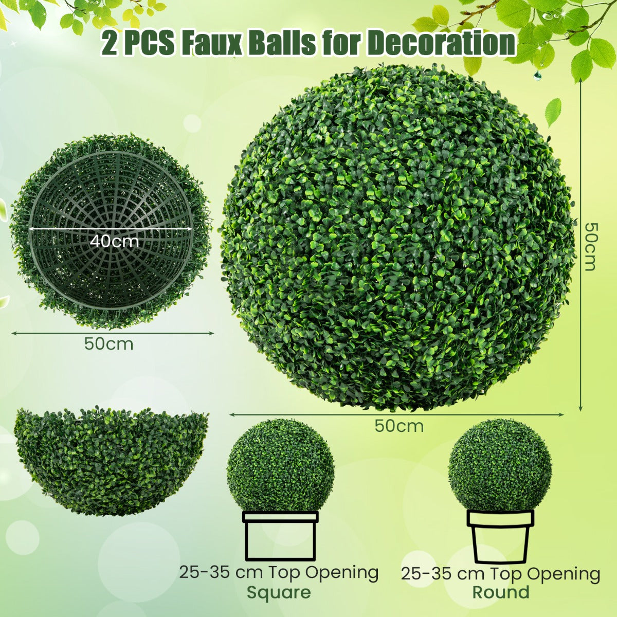 2 Pieces 39CM/50CM Artificial Decorative Plant Milan Grass Ball-M