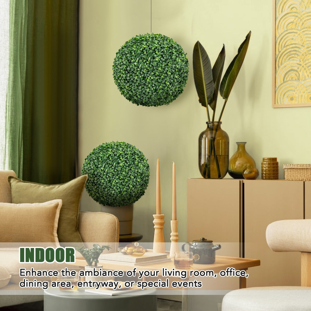 2 Pieces 39CM/50CM Artificial Decorative Plant Milan Grass Ball-S