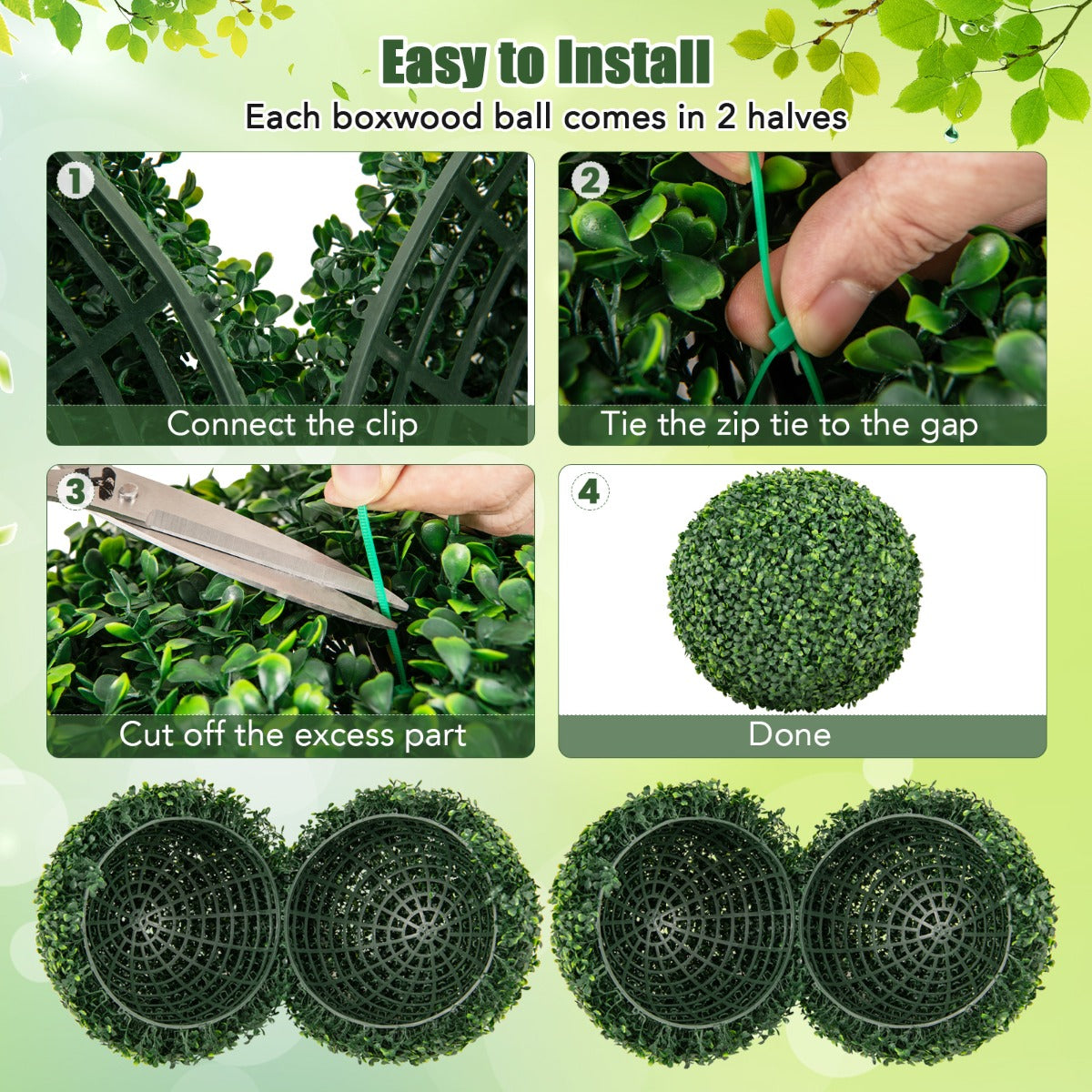 2 Pieces 39CM/50CM Artificial Decorative Plant Milan Grass Ball-S