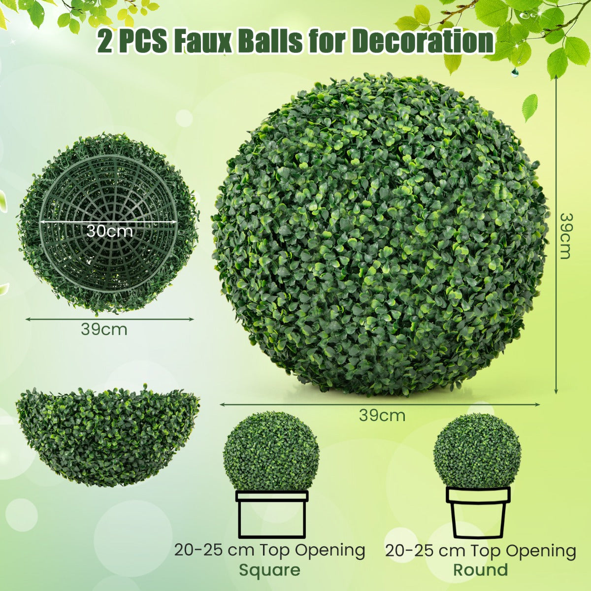 2 Pieces 39CM/50CM Artificial Decorative Plant Milan Grass Ball-S