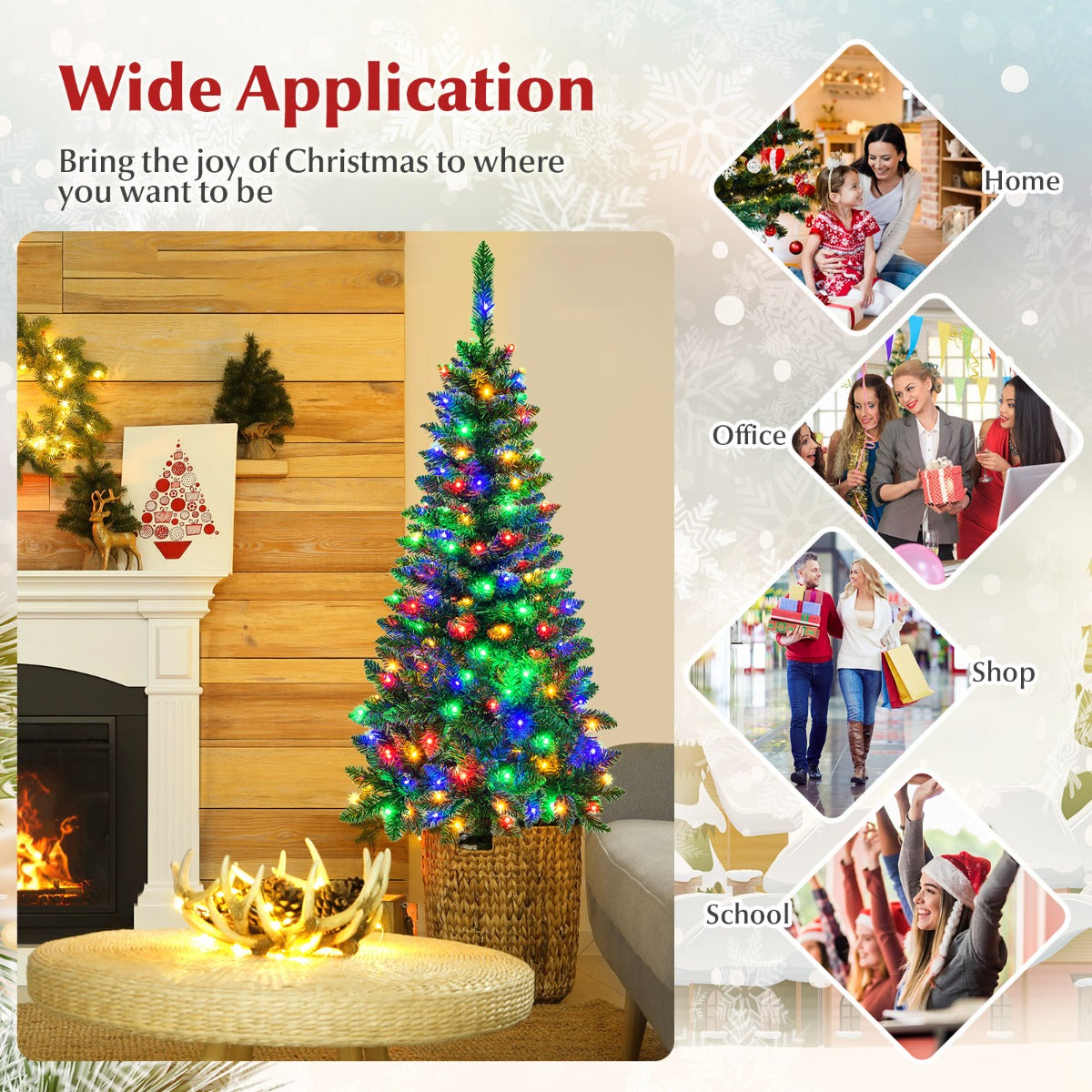 1.37m Pre-Lit Pencil Christmas Tree with 150 LED Lights and Metal Stand