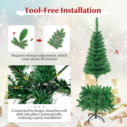 1.37m Pre-Lit Pencil Christmas Tree with 150 LED Lights and Metal Stand