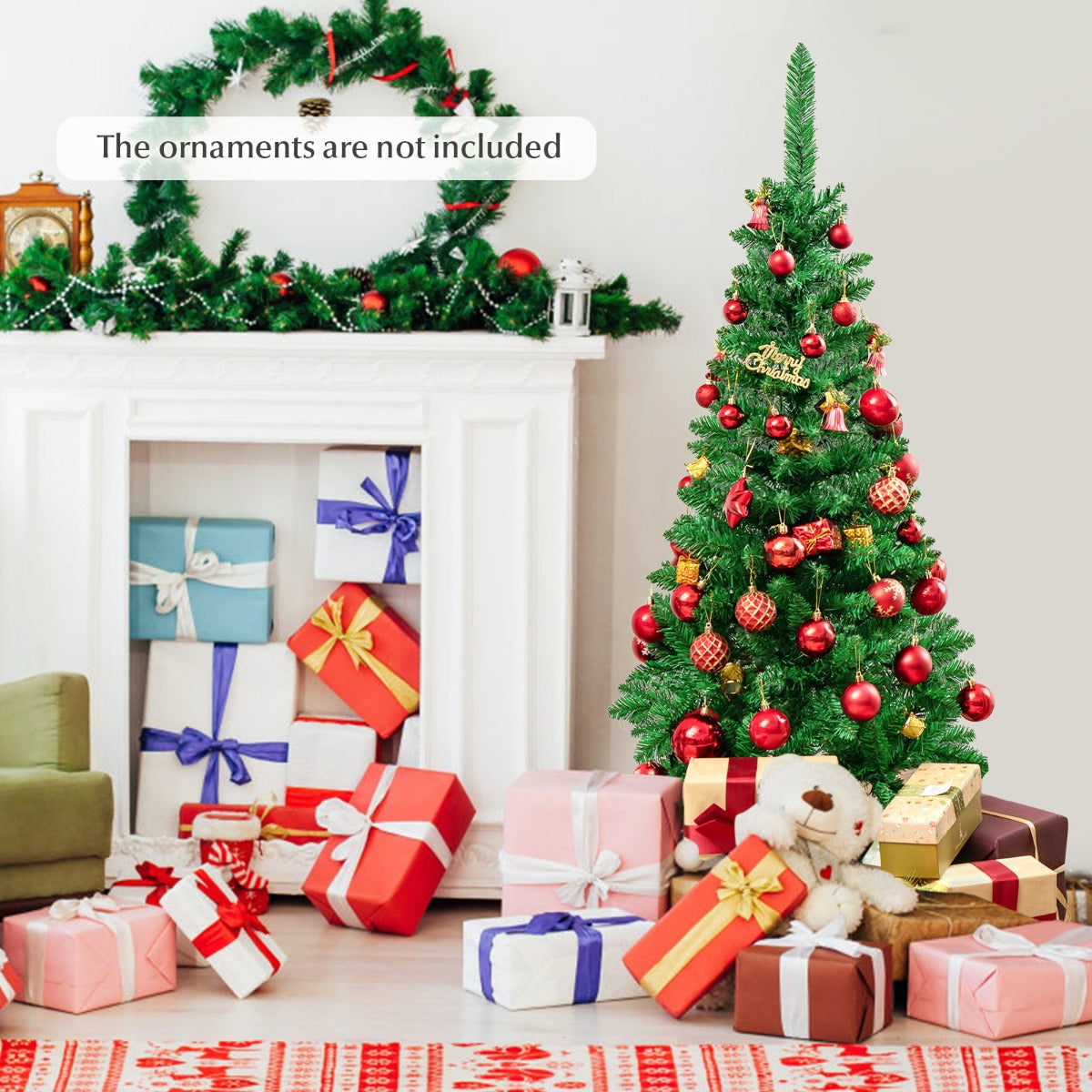 1.37m Pre-Lit Pencil Christmas Tree with 150 LED Lights and Metal Stand