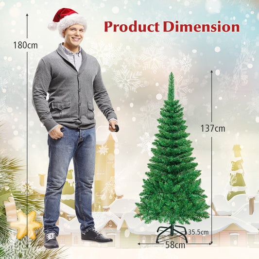 1.37m Pre-Lit Pencil Christmas Tree with 150 LED Lights and Metal Stand