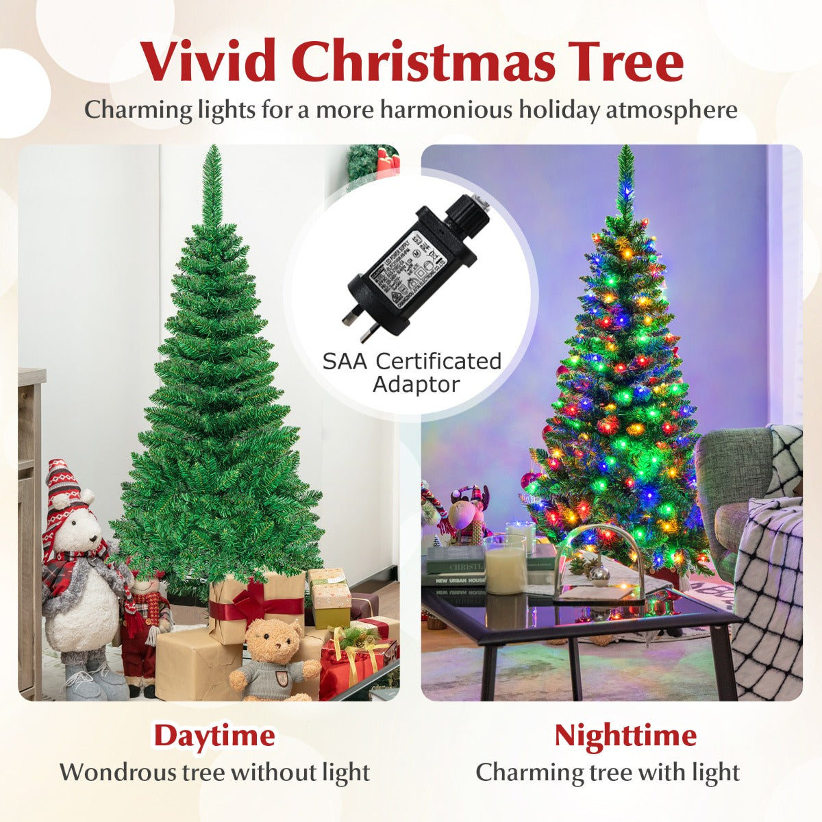 Color-changing LED lights create a brilliant and festive holiday atmosphere indoors
