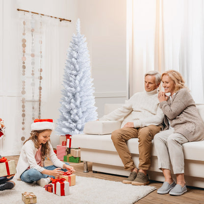1.5M Slim White Christmas Tree with Metal Stand, PVC Material, Space-Saving Design