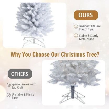 1.8M Slim White Artificial Christmas Tree with Metal Stand, Space-Saving Design
