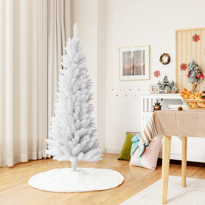 1.5M Slim White Christmas Tree with Metal Stand, PVC Material, Space-Saving Design