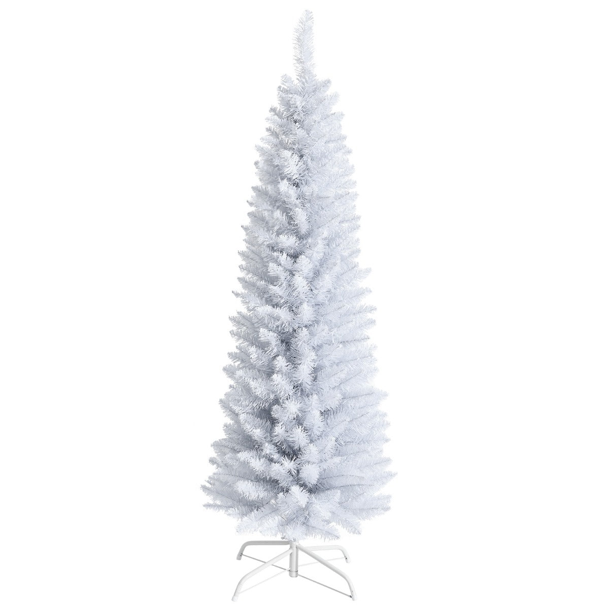 1.5M Slim White Christmas Tree with Metal Stand, PVC Material, Space-Saving Design