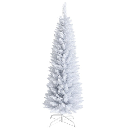 1.5M Slim White Christmas Tree with Metal Stand, PVC Material, Space-Saving Design
