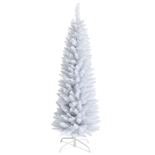 1.5M Slim White Christmas Tree with Metal Stand, PVC Material, Space-Saving Design