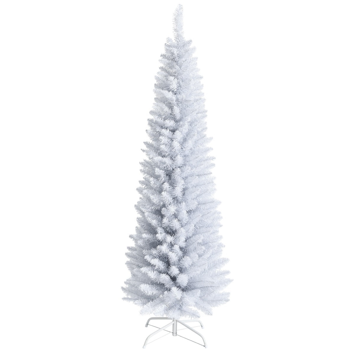 1.8M Slim White Artificial Christmas Tree with Metal Stand, Space-Saving Design