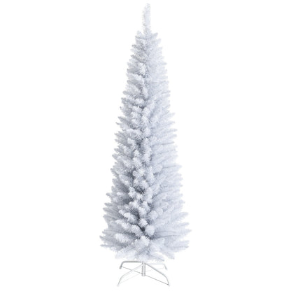 1.8M Slim White Artificial Christmas Tree with Metal Stand, Space-Saving Design