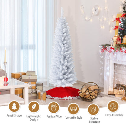 1.5M Slim White Christmas Tree with Metal Stand, PVC Material, Space-Saving Design