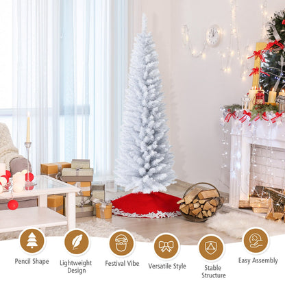 1.8M Slim White Artificial Christmas Tree with Metal Stand, Space-Saving Design