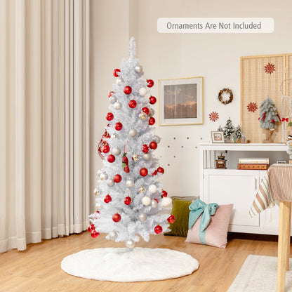 1.5M Slim White Christmas Tree with Metal Stand, PVC Material, Space-Saving Design