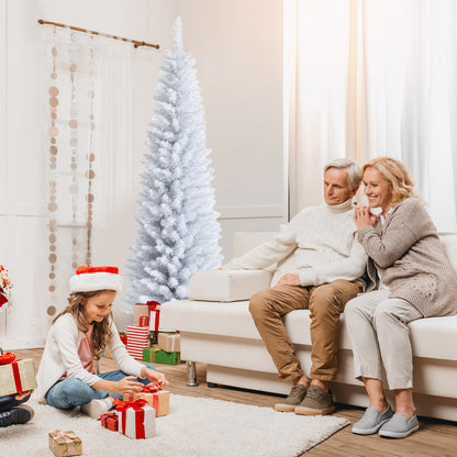 1.8M Slim White Artificial Christmas Tree with Metal Stand, Space-Saving Design