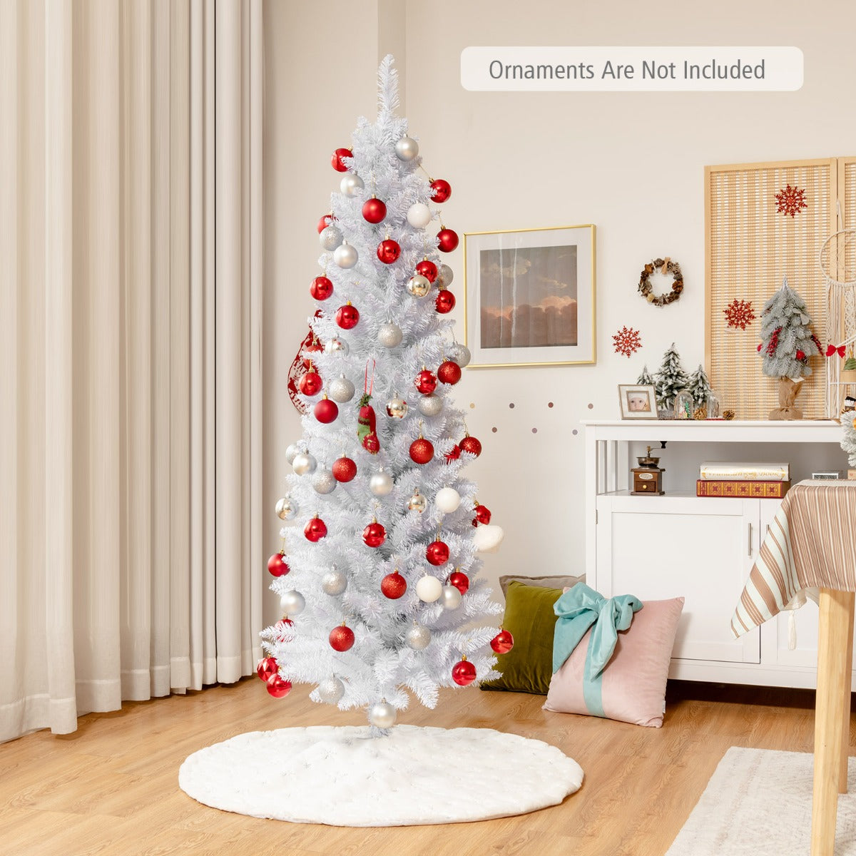 Costway 1.8M Artificial Pencil White Christmas Tree