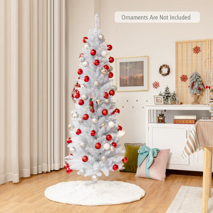 1.8M Slim White Artificial Christmas Tree with Metal Stand, Space-Saving Design