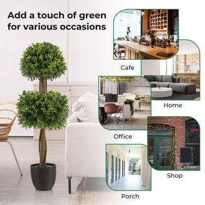 100cm Artificial Boxwood Topiary Tree with Twisted Vines for Indoor/Outdoor Use
