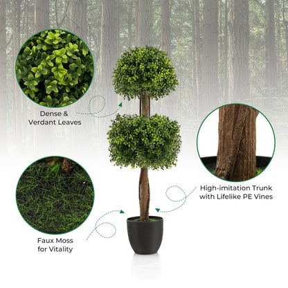 100cm Artificial Boxwood Topiary Tree with Twisted Vines for Indoor/Outdoor Use