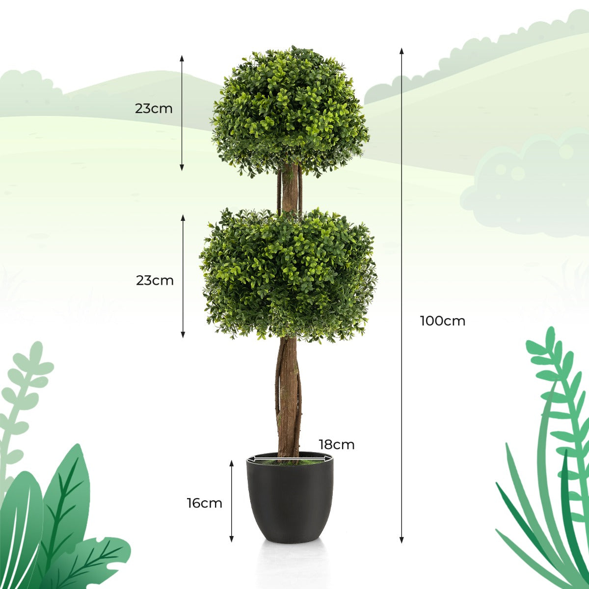 100cm Artificial Boxwood Topiary Tree with Twisted Vines for Indoor/Outdoor Use