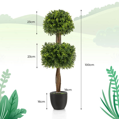 100cm Artificial Boxwood Topiary Tree with Twisted Vines for Indoor/Outdoor Use