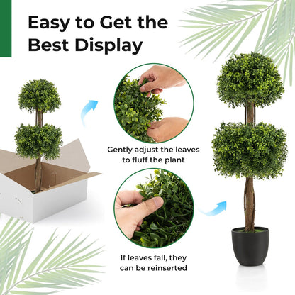 100cm Artificial Boxwood Topiary Tree with Twisted Vines for Indoor/Outdoor Use
