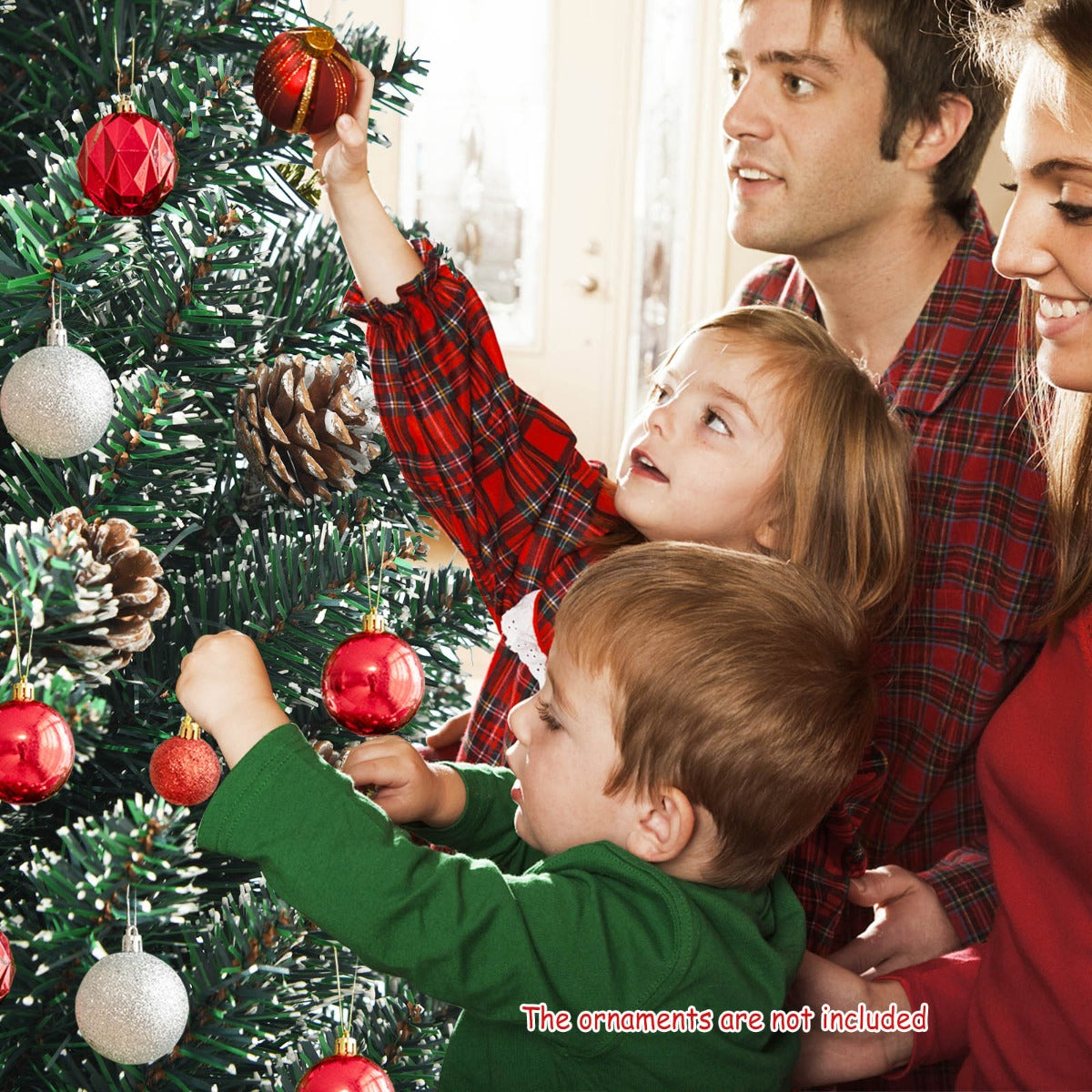 1.8M Slim Pencil Christmas Tree with Pine Cones and Snowy Branch Tips