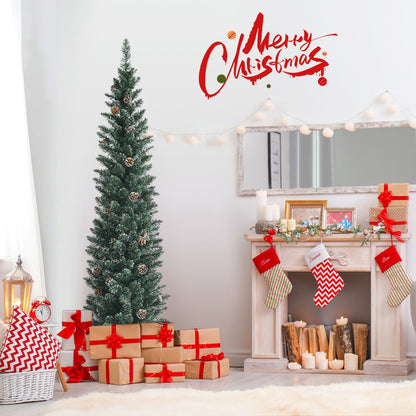 1.8M Slim Pencil Christmas Tree with Pine Cones and Snowy Branch Tips