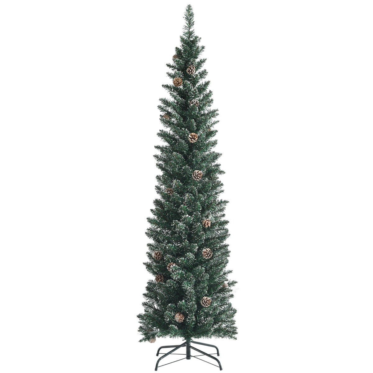 1.8M Slim Pencil Christmas Tree with Pine Cones and Snowy Branch Tips