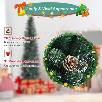 1.8M Slim Pencil Christmas Tree with Pine Cones and Snowy Branch Tips