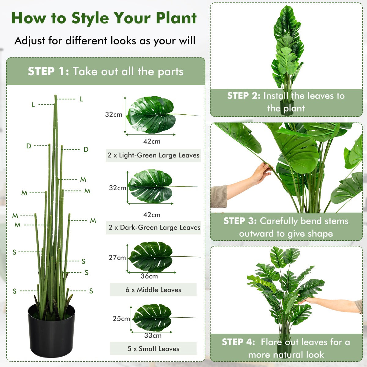 1.5M Artificial Tree Faux Monstera Deliciosa Plant for Indoor Outdoor-2 Packs