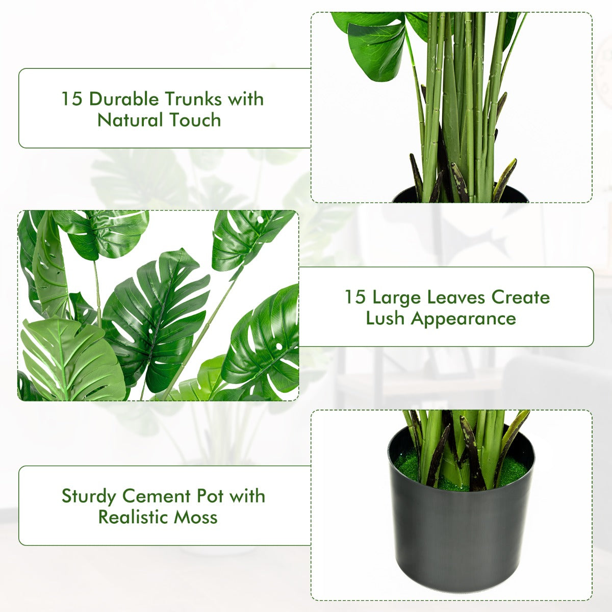 1.5M Artificial Tree Faux Monstera Deliciosa Plant for Indoor Outdoor-2 Packs
