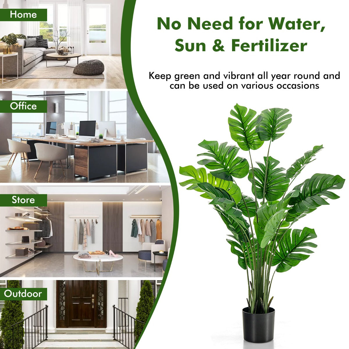 1.5M Artificial Tree Faux Monstera Deliciosa Plant for Indoor Outdoor-2 Packs