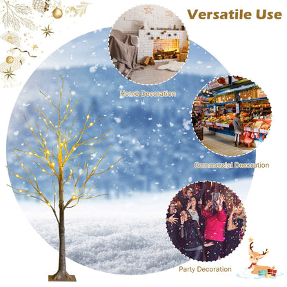 1.2M LED Twig Birch Tree with Warm Lights, Flexible Branches for Holidays
