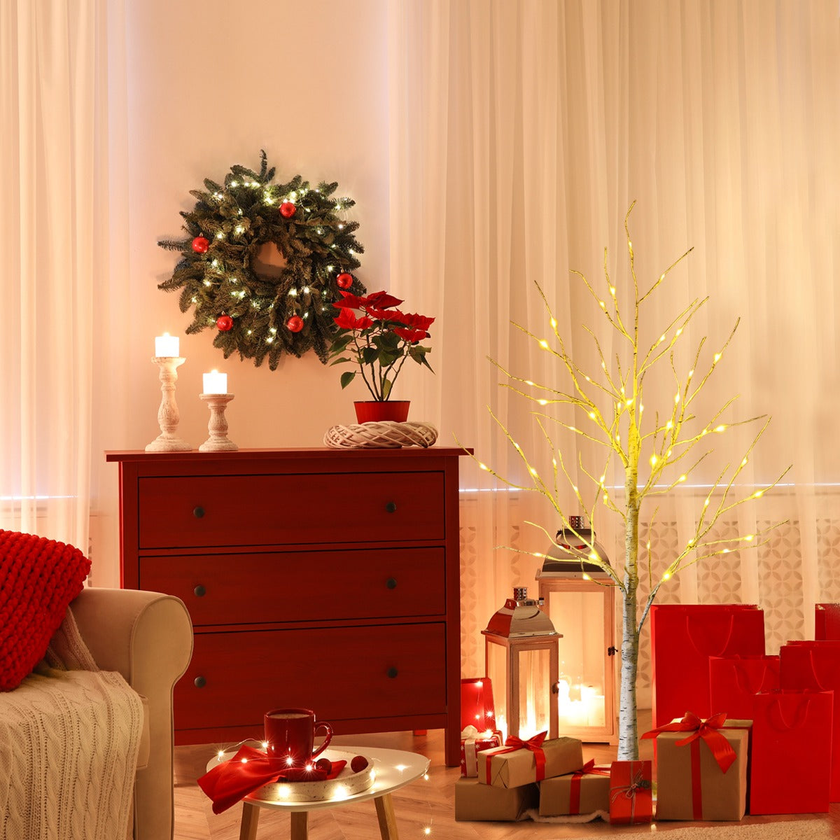 1.2M LED Twig Birch Tree with Warm Lights, Flexible Branches for Holidays