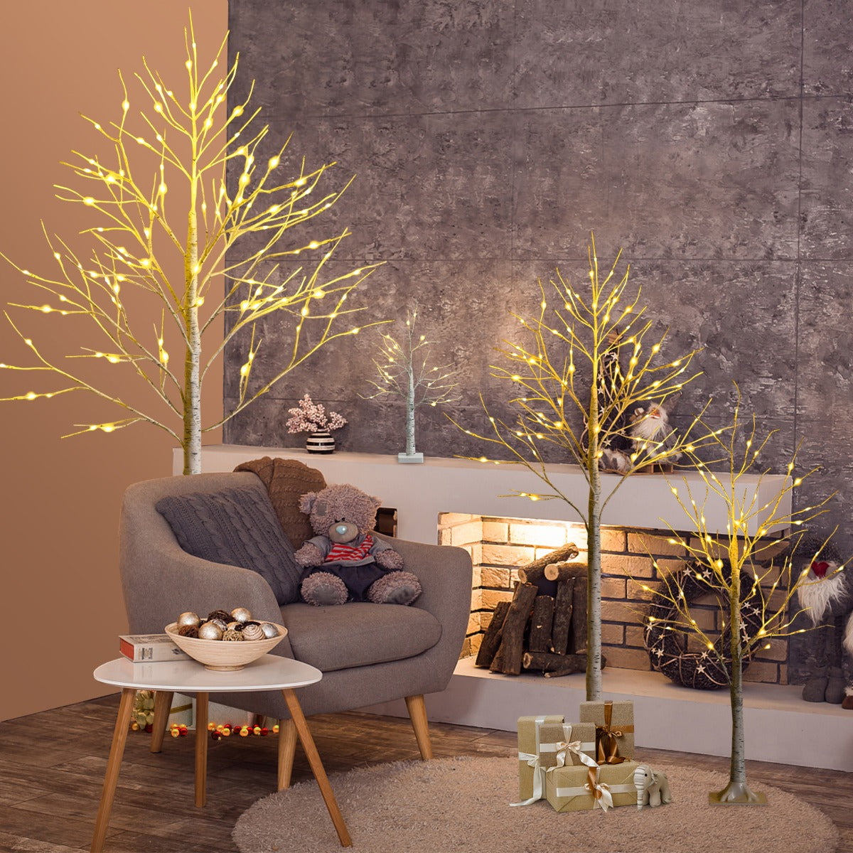 1.2M LED Twig Birch Tree with Warm Lights, Flexible Branches for Holidays