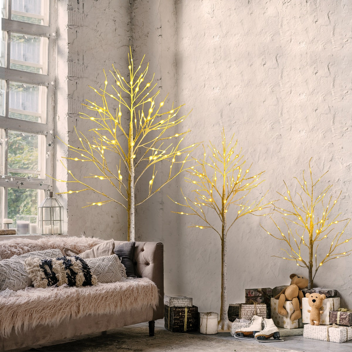 1.2M LED Twig Birch Tree with Warm Lights, Flexible Branches for Holidays