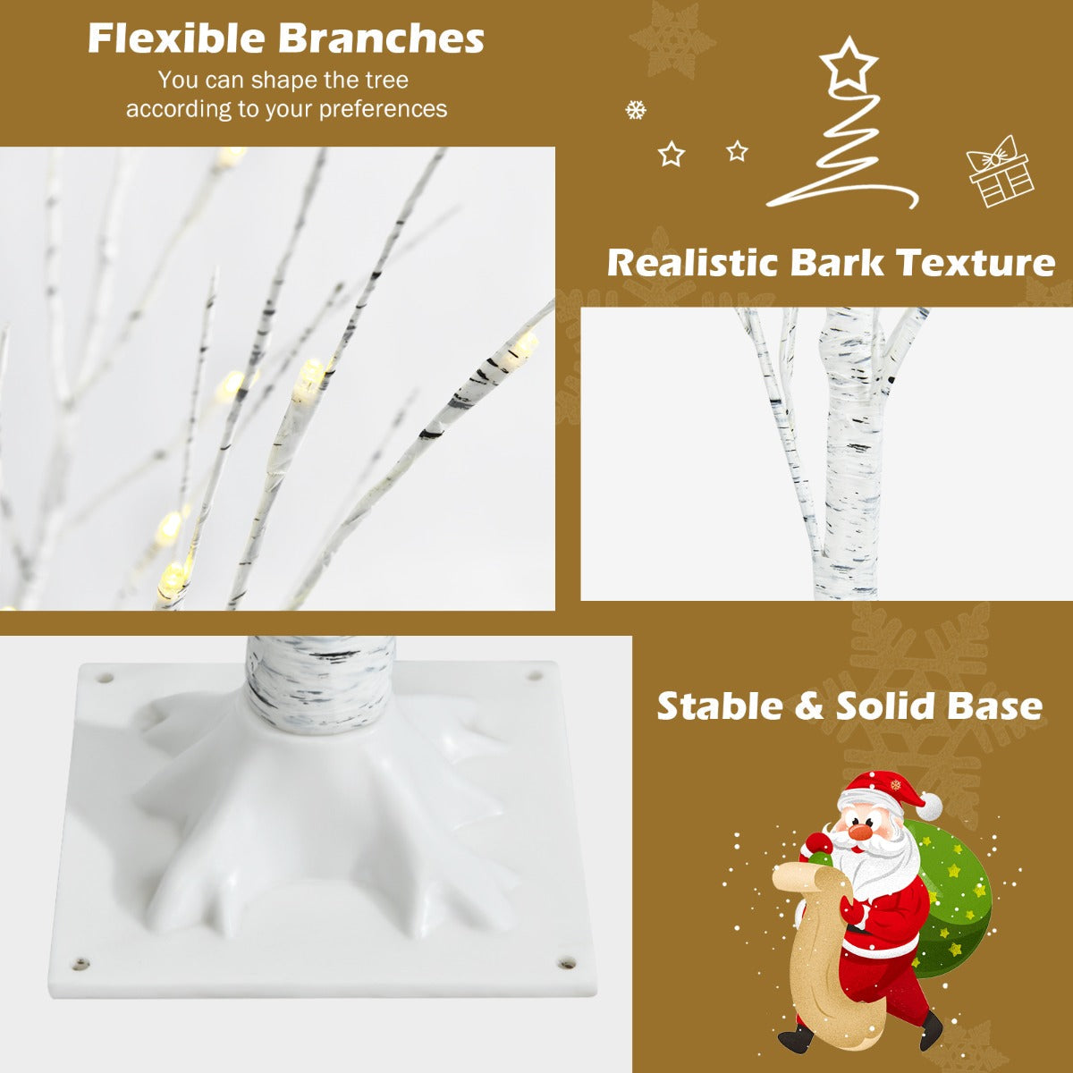 1.2M LED Twig Birch Tree with Warm Lights, Flexible Branches for Holidays
