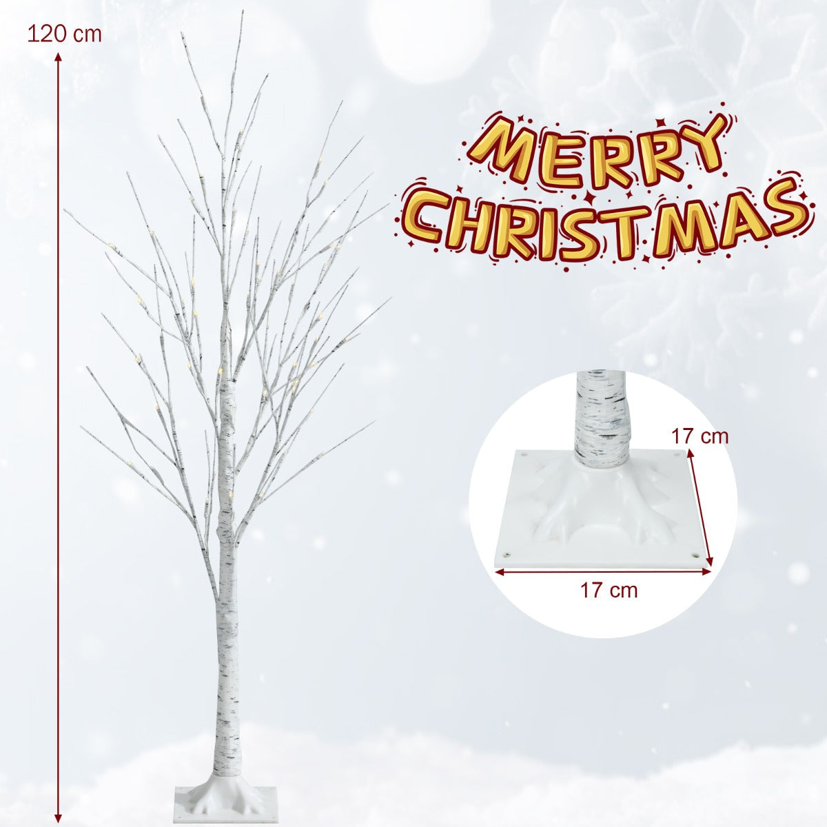 1.2M LED Twig Birch Tree with Warm Lights, Flexible Branches for Holidays