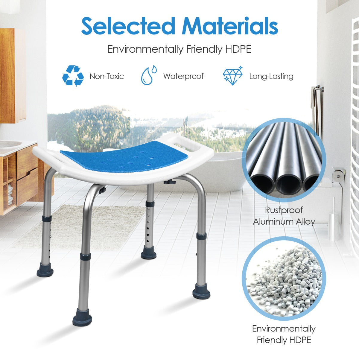 Adjustable Lightweight Shower Bench with Padded Seat & Built-in Handle