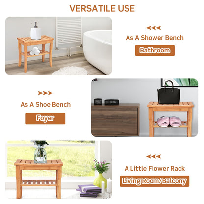 Bamboo Shower Bench Seat with Storage Shelf for Bath