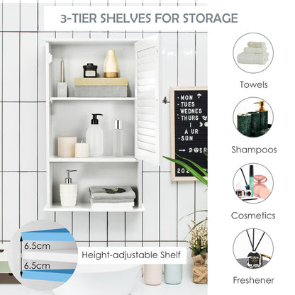 Large Capacity Storage Cupboard with Single Louver Door for Bathroom-White