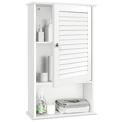 Large Capacity Storage Cupboard with Single Louver Door for Bathroom-White